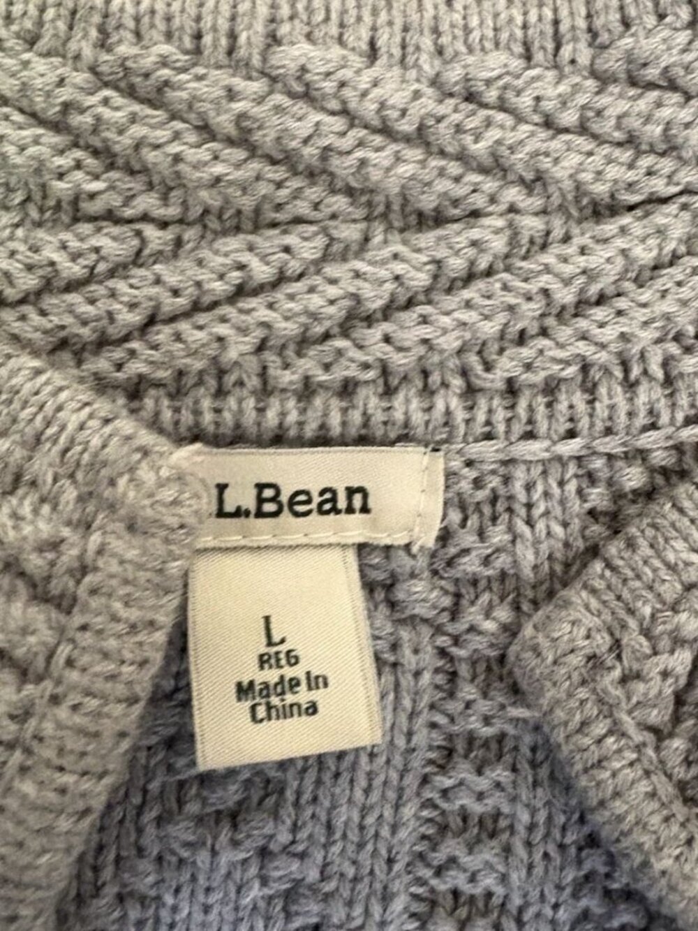 LL BEAN Sweater Gray 100% Cotton Cable Knit Long Sleeves Button Cardigan Size L - Picture 3 of 6